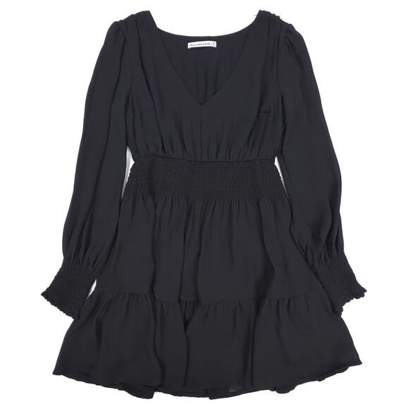 NEW Abercrombie Long-Sleeve Smocked Waist Mini Dress Cottagecore Boho Whimsigoth - Picture 1 of 7